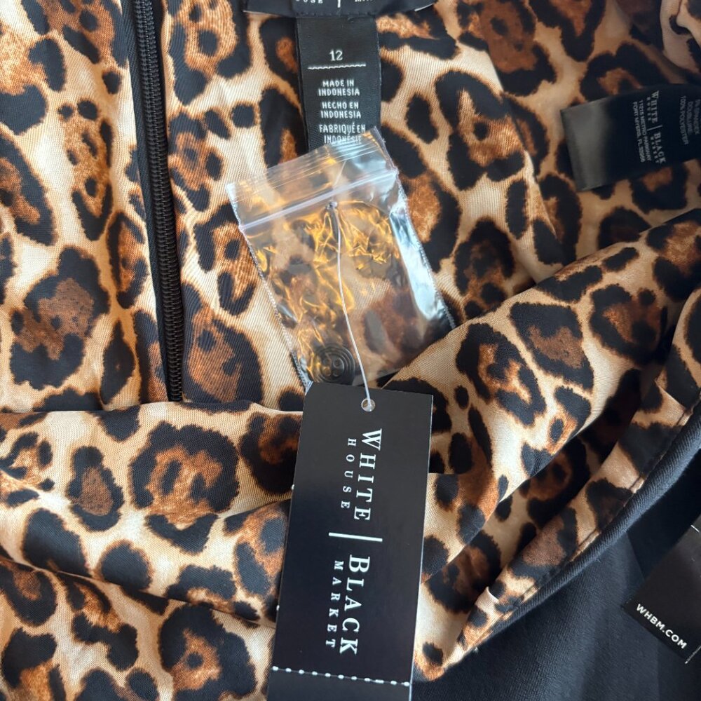 White House Black Market Black Pencil Skirt Leopard Print Lining Size 12 - Picture 2 of 8